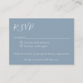 Minimalistisch script Boho Dusty Blue Wedding RSVP Informatiekaartje