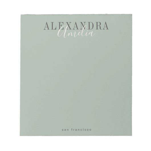 Minimalistisch script Boho Sage Green Custom Busin Notitieblok (Voorkant)