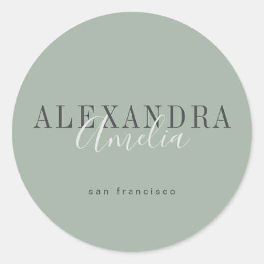 Minimalistisch script Boho Sage Green Custom Busin Ronde Sticker (Voorkant)
