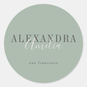 Minimalistisch script Boho Sage Green Custom Busin Ronde Sticker