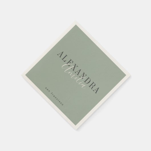 Minimalistisch script Boho Sage Green Custom Busin Servet (Hoek)