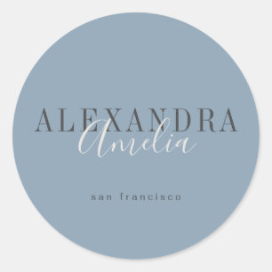 Minimalistisch Script Boho Stofblauw Aangepast Bed Ronde Sticker