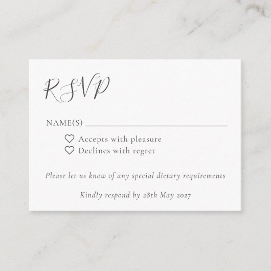 Minimalistisch Script Boho Zwart Wit Bruiloft RSVP Informatiekaartje (Voorkant)