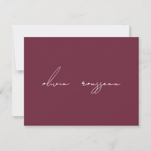 Minimalistisch script Bordeaux wijn Persoonlijk Notitiekaartje (Voorkant)