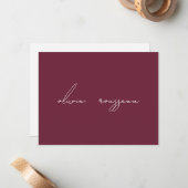 Minimalistisch script Bordeaux wijn Persoonlijk Notitiekaartje (Voorkant / Achterkant in situ)