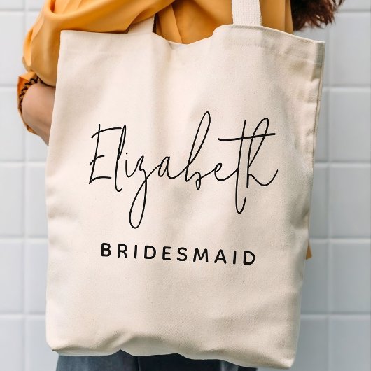Minimalistisch script bruidsmeisje gepersonaliseer tote bag