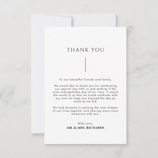 Minimalistisch script bruiloft bedankkaart (Achterkant)