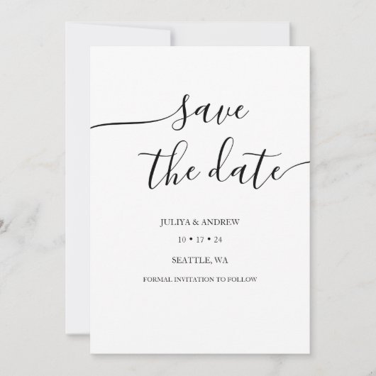 Minimalistisch script bruiloft bewaar de datumkaar save the date (Voorkant)