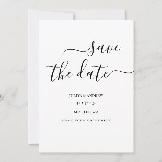 Minimalistisch script bruiloft bewaar de datumkaar save the date (Voorkant)
