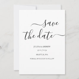 Minimalistisch script bruiloft bewaar de datumkaar save the date
