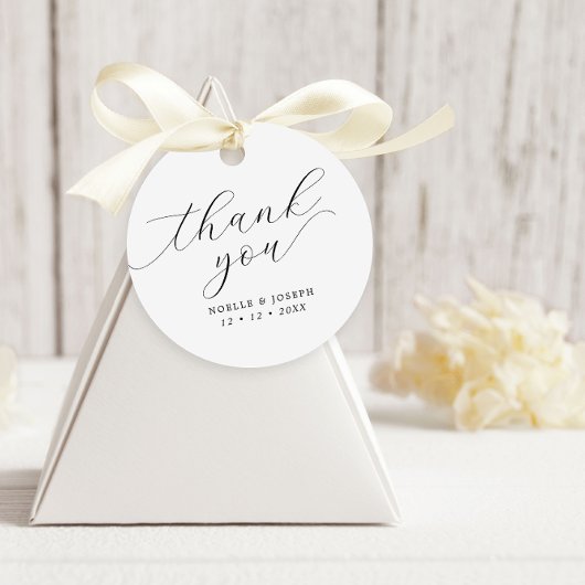 Minimalistisch script bruiloft dank u bedankjes labels