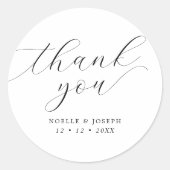 Minimalistisch script bruiloft dank u gunst ronde sticker (Voorkant)