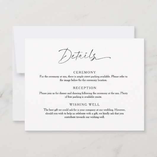 Minimalistisch Script bruiloft Detail Behuizing Ka Kaart (Voorkant)
