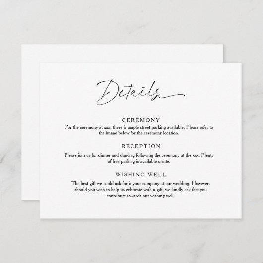 Minimalistisch Script bruiloft Detail Behuizing Ka Kaart (Voorkant / Achterkant)