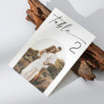 Minimalistisch script bruiloft | Elegante boogfoto Kaart<br><div class="desc">Voeg een persoonlijke en elegante touch toe aan uw huwelijksreceptie met deze moderne minimalistische zwart-witte tafelnummerkaart. Met een stijlvol script lettertype en de optie om een boogfoto op te nemen, is dit tafelnummer perfect voor hedendaagse, neutrale of boho-thema bruiloften. Ideaal voor koppels die houden van een schoon, eenvoudig ontwerp met...</div>