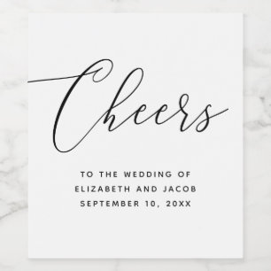 Minimalistisch script bruiloft   Elegante kalligra Wijn Etiket