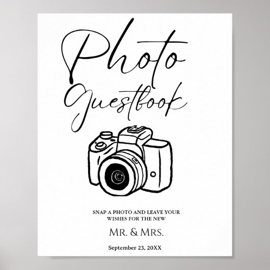 Minimalistisch script bruiloft foto gastenboek tek poster (Voorkant)