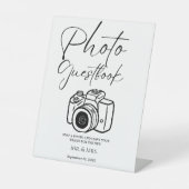 Minimalistisch script bruiloft foto gastenboek tek reclamebord met voetstuk (Voorkant)