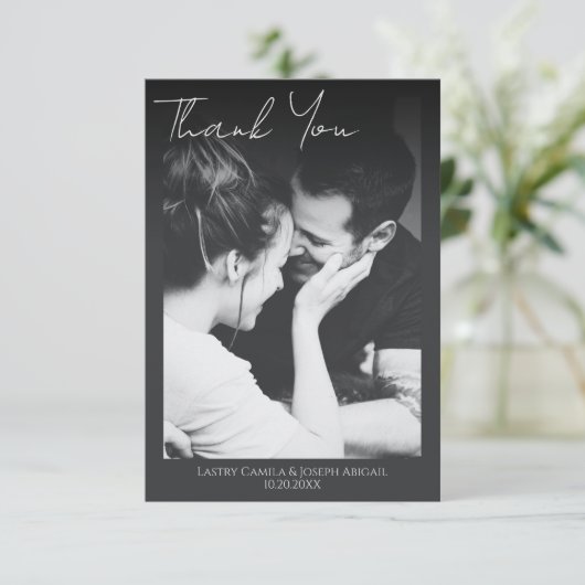 Minimalistisch script bruiloft foto Hartelijk dank Bedankkaart (Staand voorkant)