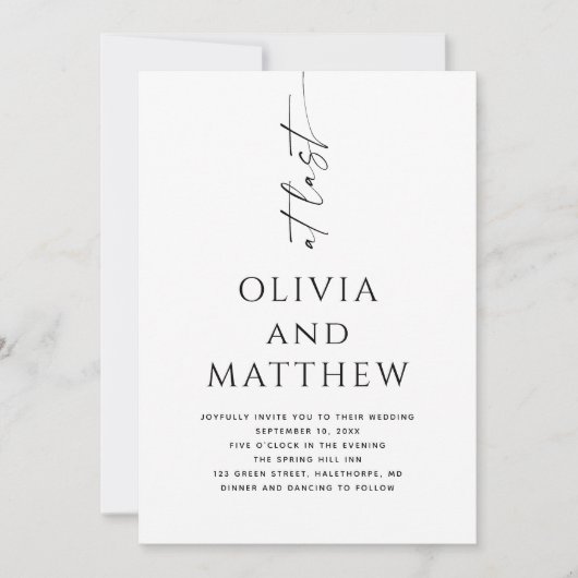 Minimalistisch script bruiloft | Foto + QR-codedet Kaart (Voorkant)