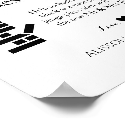 Minimalistisch script bruiloft Jenga gastenboek Poster (Hoek)