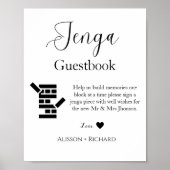 Minimalistisch script bruiloft Jenga gastenboek Poster (Voorkant)