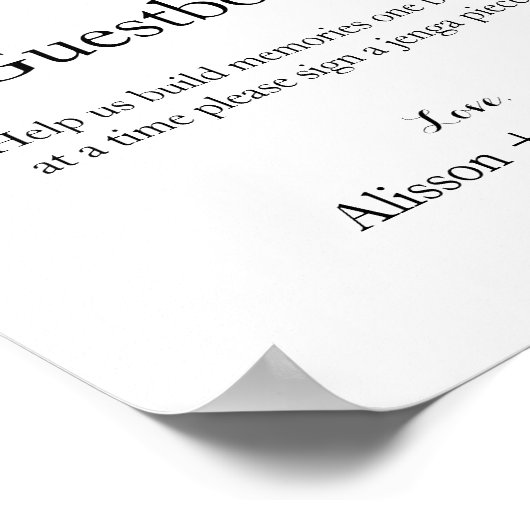 Minimalistisch script bruiloft Jenga gastenboek Poster (Hoek)