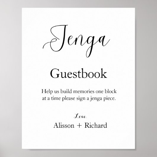 Minimalistisch script bruiloft Jenga gastenboek Poster (Voorkant)