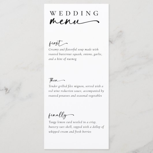 Minimalistisch script bruiloft menu (Voorkant)