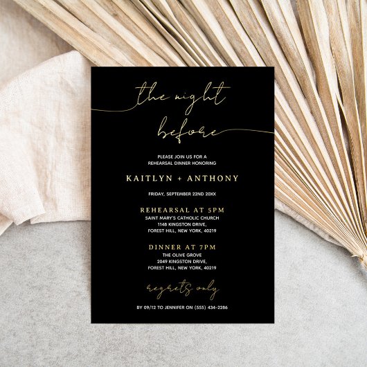 Minimalistisch script bruiloft repetitie diner ech folie uitnodiging