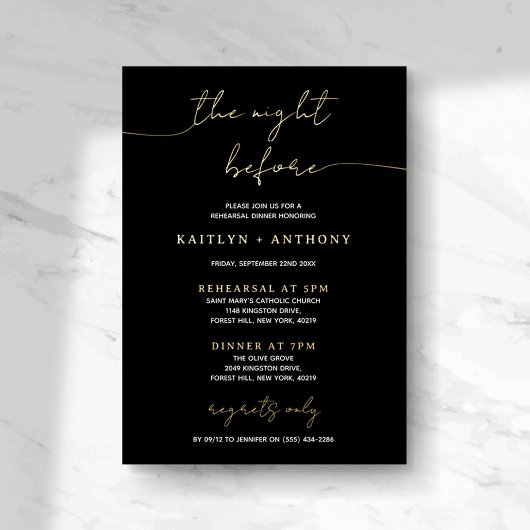 Minimalistisch script bruiloft repetitie diner ech folie uitnodiging
