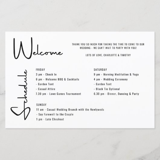 Minimalistisch script bruiloft weekend 3 dag progr (Voorkant)