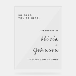 Minimalistisch script bruiloft welkom acryl bord