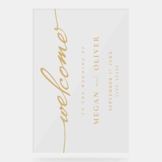Minimalistisch script bruiloft welkom acryl bord (Voorkant)