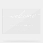 Minimalistisch script bruiloft welkom acryl bord (Voorkant)