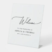Minimalistisch script bruiloft welkom reclamebord met voetstuk (Voorkant)