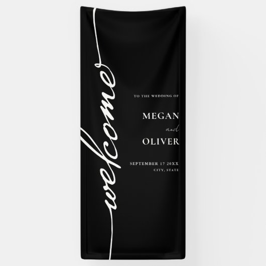 Minimalistisch script bruiloft welkom spandoek (Verticaal)