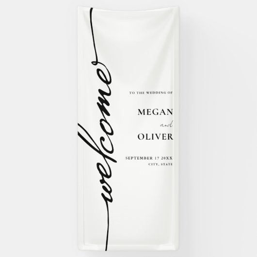 Minimalistisch script bruiloft welkom spandoek (Verticaal)