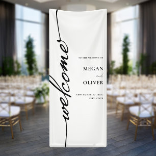 Minimalistisch script bruiloft welkom spandoek