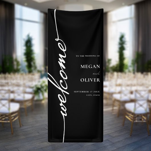 Minimalistisch script bruiloft welkom spandoek