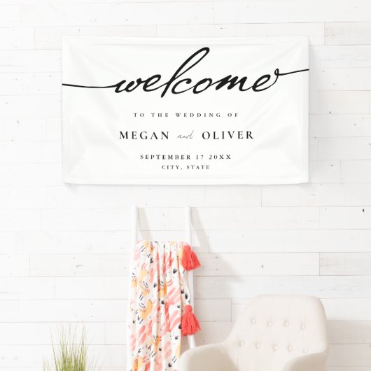 Minimalistisch script bruiloft welkom spandoek (Insitu)