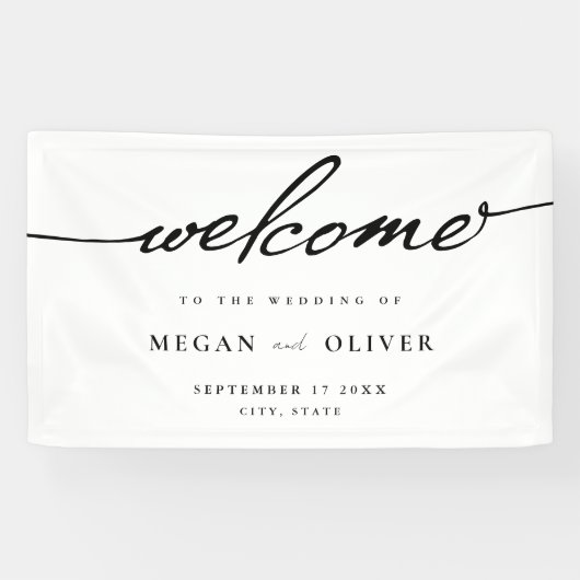 Minimalistisch script bruiloft welkom spandoek (Horizontaal)