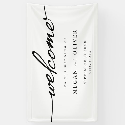Minimalistisch script bruiloft welkom spandoek (Verticaal)