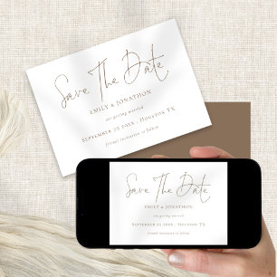 Minimalistisch script bruine tekst Sla de datum op Save The Date