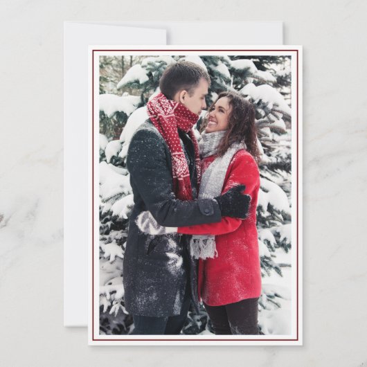 Minimalistisch script Burgundy Dark Red Photo Wedu Kaart (Achterkant)