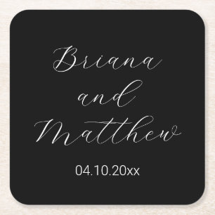 Minimalistisch Script Calligraphy Black White Wedd Kartonnen Onderzetters