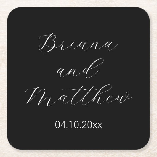 Minimalistisch Script Calligraphy Black White Wedd Kartonnen Onderzetters (Voorkant)