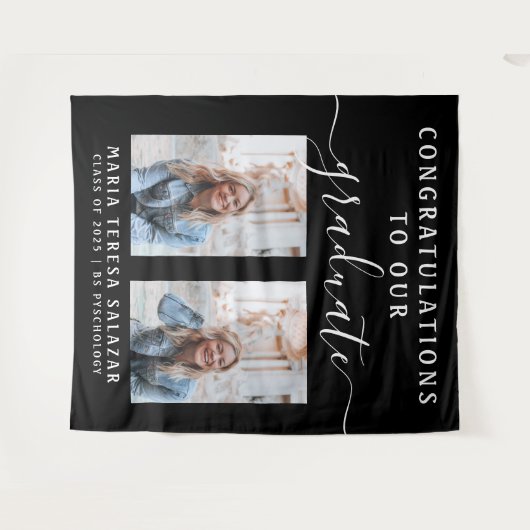 Minimalistisch Script Calligraphy Two Photo Afstud Wandkleed (Voorkant (horizontaal))