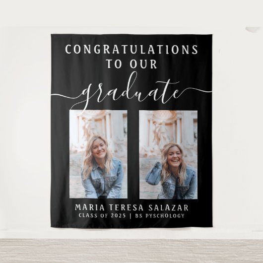 Minimalistisch Script Calligraphy Two Photo Afstud Wandkleed (Voorkant)