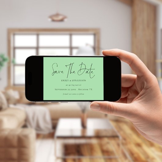 Minimalistisch script Celadon Green Save the Date